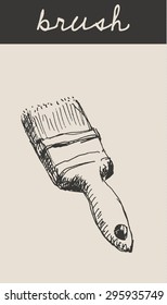 Paint brush tool with handle, in engraving etching sketch hand drawing style, for construction and repair business and  art industry design
