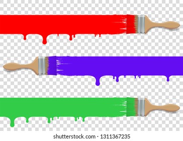 Paint brush tool set isolated on transparent background. Paint colors with copy space.