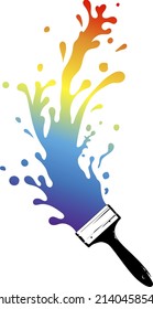 Paint brush tool. Splashes and drops of colored paint. Tool symbol for painting