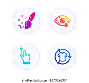 Paint brush, Touchscreen gesture and Ð¡onjunctivitis eye icons simple set. Button with halftone dots. Creativity, Slide up, Optometry clinic. Gradient flat paint brush icon. Vector