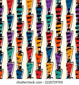 Paint brush triangles ornament. Seamless pattern. Hand drawn geometrical backdrop. Triangular shapes wallpaper. Geometric background. Ethnic motif. Tribal digital paper. Textile print. Vector work.