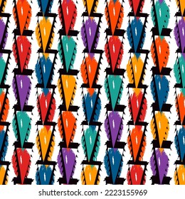Paint brush triangles ornament. Seamless pattern. Hand drawn geometrical backdrop. Triangular shapes wallpaper. Geometric background. Ethnic motif. Tribal digital paper. Textile print