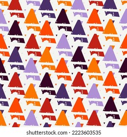 Dibujar adorno de triángulos de pincel. Patrón sin foco. Fondo geométrico dibujado a mano. Fondo de pantalla de formas triangulares. Fondo geométrico. Motivo étnico. Papel digital tribal. Impresión textil. Arte vectorial.