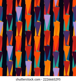 Paint brush triangles ornament. Seamless pattern. Hand drawn geometrical backdrop. Triangular shapes wallpaper. Geometric background. Ethnic motif. Tribal illustration. Textile print. Vector art work.