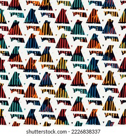 Paint brush triangles ornament. Seamless pattern. Hand drawn geometrical backdrop. Triangular shapes wallpaper. Geometric background. Ethnic motif. Tribal digital paper. Textile print. Vector art.