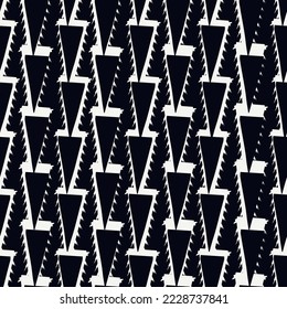 Paint brush triangles ornament. Seamless pattern. Hand drawn geometrical backdrop. Triangular shapes wallpaper. Geometric background. Ethnic motif. Tribal digital image. Textile print. Vector art.