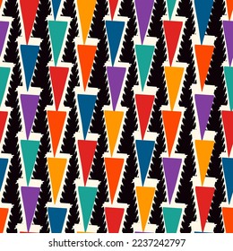Paint brush triangles ornament. Seamless pattern. Hand drawn geometrical backdrop. Triangular shapes wallpaper. Geometric background. Ethnic motif. Tribal digital paper. Textile print. Vector art work