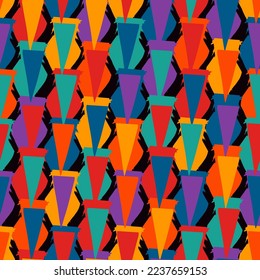 Paint brush triangles ornament. Seamless pattern. Hand drawn geometrical backdrop. Triangular shapes wallpaper. Geometric background. Ethnic motif. Tribal digital paper. Textile print. Vector art work