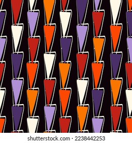 Paint brush triangles ornament. Seamless pattern. Hand drawn geometrical backdrop. Triangular shapes wallpaper. Geometric background. Ethnic motif. Tribal digital paper. Textile print. Vector work.