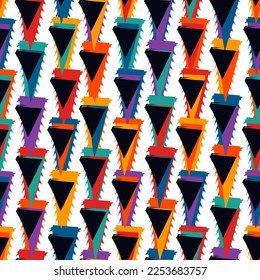 Paint brush triangles ornament. Seamless pattern. Hand drawn geometrical backdrop. Triangular shapes wallpaper. Geometric background. Ethnic motif. Tribal digital paper. Textile print