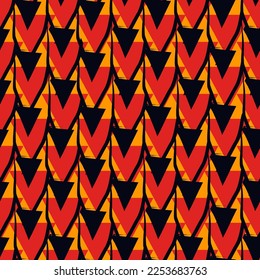 Dibujar adorno de triángulos de pincel. Patrón sin foco. Fondo geométrico dibujado a mano. Fondo de pantalla de formas triangulares. Fondo geométrico. Motivo étnico. Flechas de impresión textil. Diseño web. Resumen de vectores.
