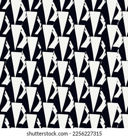 Paint brush triangles ornament. Seamless pattern. Hand drawn geometrical backdrop. Triangular shapes wallpaper. Geometric background. Ethnic motif. Tribal digital image. Textile print. Vector art