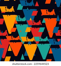 Dibujar adorno de triángulos de pincel. Patrón sin foco. Fondo geométrico dibujado a mano. Fondo de pantalla de formas triangulares. Fondo de figuras geométricas. Motivo étnico. Impresión textil. Resumen de vectores
