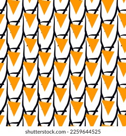 Dibujar adorno de triángulos de pincel. Patrón sin foco. Fondo geométrico dibujado a mano. Fondo de pantalla de formas triangulares. Fondo geométrico. Motivo étnico. Flechas de impresión textil. Diseño web. Resumen de vectores.