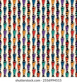 Paint brush triangles ornament. Seamless pattern. Hand drawn geometrical backdrop. Triangular shapes wallpaper. Geometric background. Ethnic motif. Tribal digital paper. Textile print. Vector work.