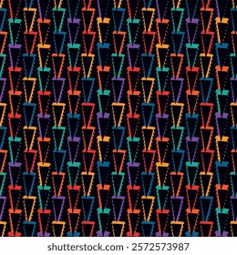 Paint brush triangles ornament. Seamless pattern. Hand drawn geometrical backdrop. Triangular shapes wallpaper. Geometric background. Ethnic motif. Tribal digital image. Textile print