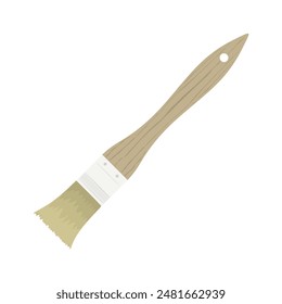 Paint brush for paint. Brush for varnish and paints with wooden handle in cartoon style isolated on white background. Tool for repair and construction. Colored flat vector illustration