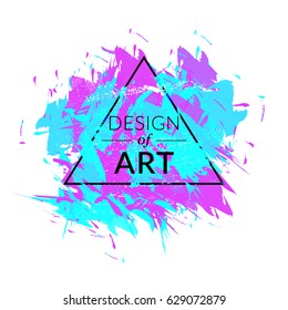 Paint brush vector background with green and violet color. Triangle frame with text design of art. Abstract cover graphic. Element for business cards, invitations, gift cards, flyers and brochures.