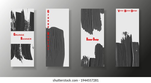 Paint brush vector banners. Card template design with hand painted dark strokes. Eps 10