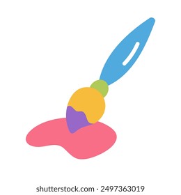 Paint Brush. Paint brush vector icon. Artist brush with colourful blot. Classic paintbrush