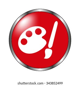 Paint brush - vector icon on the  red button