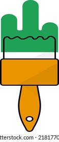 Dibujar icono vectorial de pincel con fondo transparente. Pintura verde con broche. Trabajo artístico o reparación y mantenimiento. Pintura de edificios y casas. DIY.