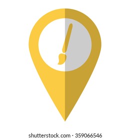 Paint brush - vector icon;  yellow map pointer