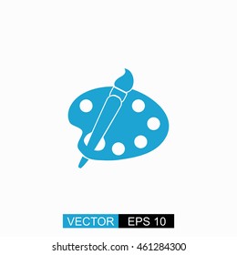 Paint with brush vector. Isolated blue icon on white background.