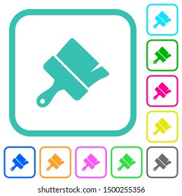 Paint brush vivid colored flat icons in curved borders on white background