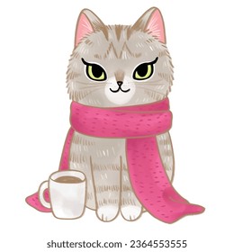 Paint brush watercolor cute cat vector.