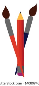  Eine Pinsel ist ein Pinsel, der zum Malen verwendet wird, und Stifte werden für Skizzen verwendet, normalerweise ein erster Schritt vor dem eigentlichen Gemälde., Vektorgrafik, Farbzeichnung oder Illustration. 