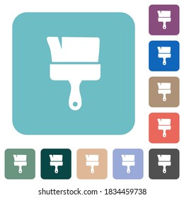 Paint brush white flat icons on color rounded square backgrounds