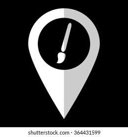 Paint brush - white vector icon;  map pointer