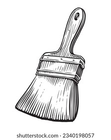 Paint brush with wooden handle. Painting and housework tool. Sketch vector illustration