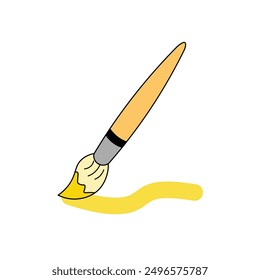 paint brush with yellow color, cartoon vector and illustration, hand drawn style icon, isolated on white background.