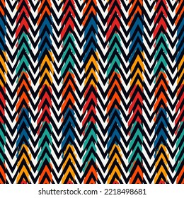 Paint brush zigzag lines. Hand drawn seamless pattern. Jagged stripes motif. Wavy linear ornament. Chevrons image. Striped backdrop. Geometric digital paper. Ethnic textile print. Tribal design.