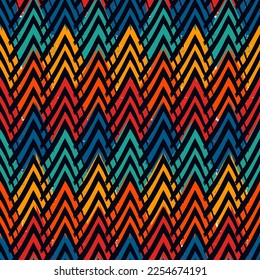 Dibujar líneas de zigzag de pincel. Patrón sin fisuras dibujado a mano. Motif de rayas amordazadas. Ornamento lineal ondulado. Fondo de pantalla de Chevrons. Fondo rayado. Papel digital geométrico. Impresión textil étnica. Diseño tribal.