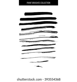 Paint brushes collection. Grunge ink strokes from thin to thick.