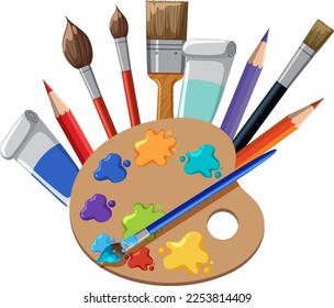 Paint brushes and color palette illustration