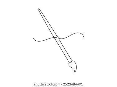 Paint brushes continuous one line drawing vector illustration