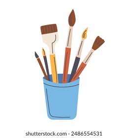 Paint brushes in cup over white background. Colorful design. Vector illustration