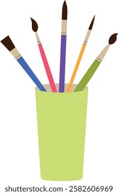Paint brushes in a glass. Isolated vector illustration in flat style.