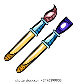 Paint brushes halftone icon hand drawn color vector illustration