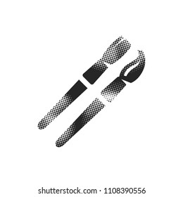 Paint brushes icon in halftone style. Black and white monochrome vector illustration.