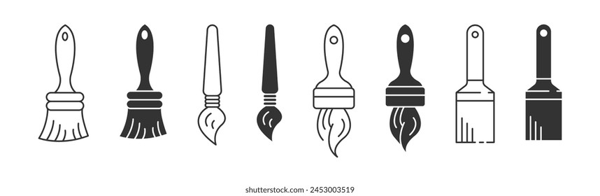 Conjunto de iconos de pinceles. Colección de pincel. Rodillos de pintura. Herramienta de pintura. Ilustración vectorial.