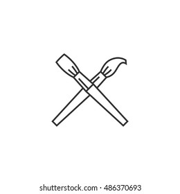 Paint brushes icon in thin outline style. Artist, painting, drawing, artwork 
