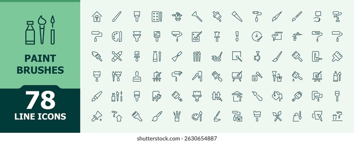 Paint Brushes line icon set. Contains related to artist, draw, design, art, artistic, brush and more. Minimal thin line web icons set. Paint linear icon collection. Editable vector art.