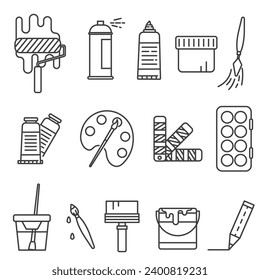 Paint brushes line icons. Design and craft icon set, outline style. Graphic Designer
