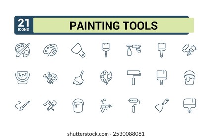 Paint brushes line icons. Set of Paint and decorating icon and painting tools. Color palette, Roller, Creative art brush, bucket. Vector illustration.