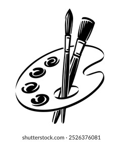 Paint brushes and palette. Artistic art, painting. Hand drawn sketch vector illustration